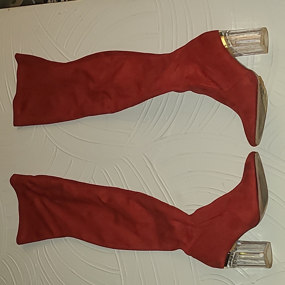 Forever Womens Red Suede Platform Thigh-High, sz 7